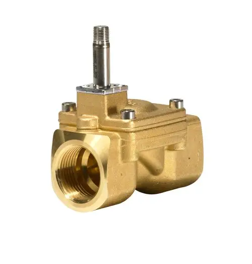 Magnetventil von Danfoss mit G-1-Anschluss und EPDM-Dichtungen. Das Ventil hat einen durchsichtigen Kanal und eine rechteckige Bauform.